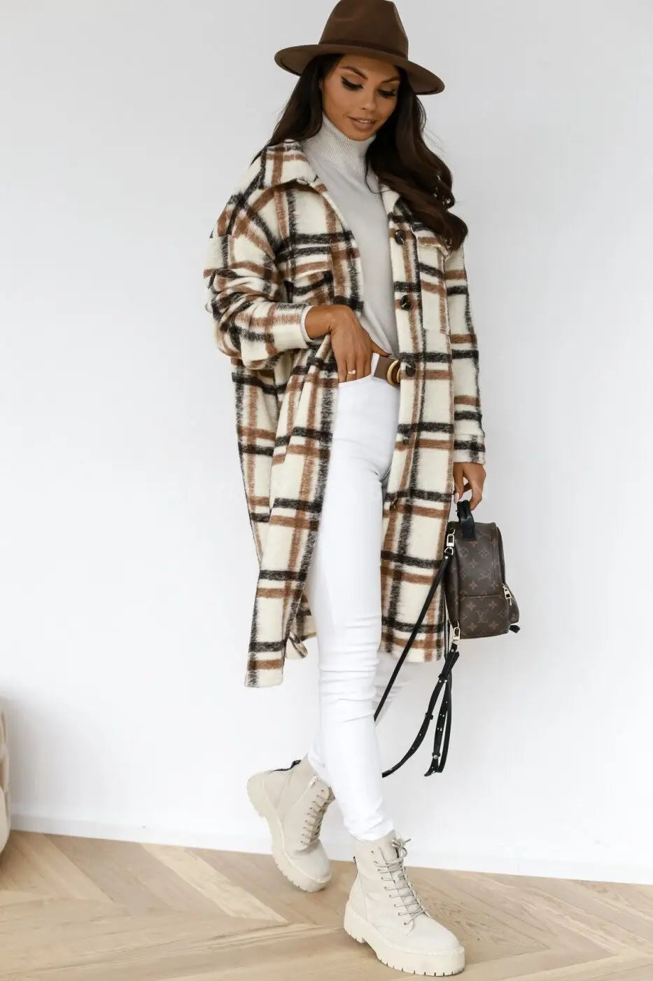 R&B | Langer Karierter Fleece-Mantel