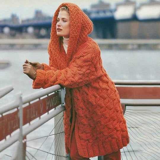 R&B | Langer Strickjacke mit Kapuze