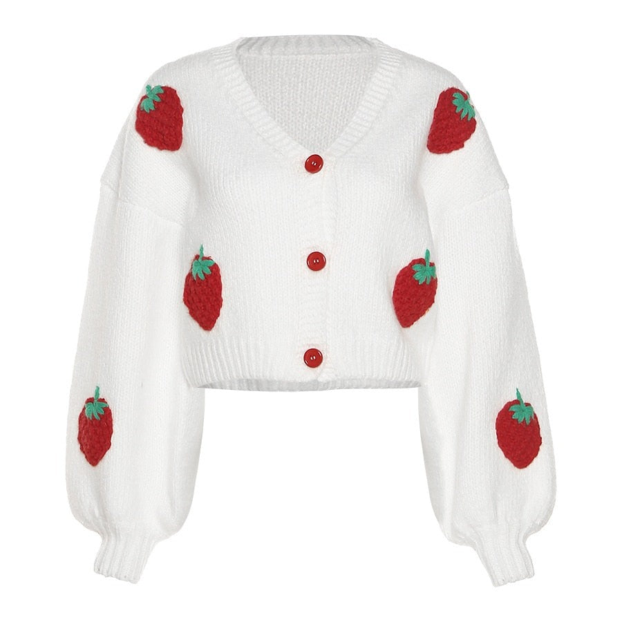 R&B | Cardigan Strickjacke mit Schönen Erdbeeren