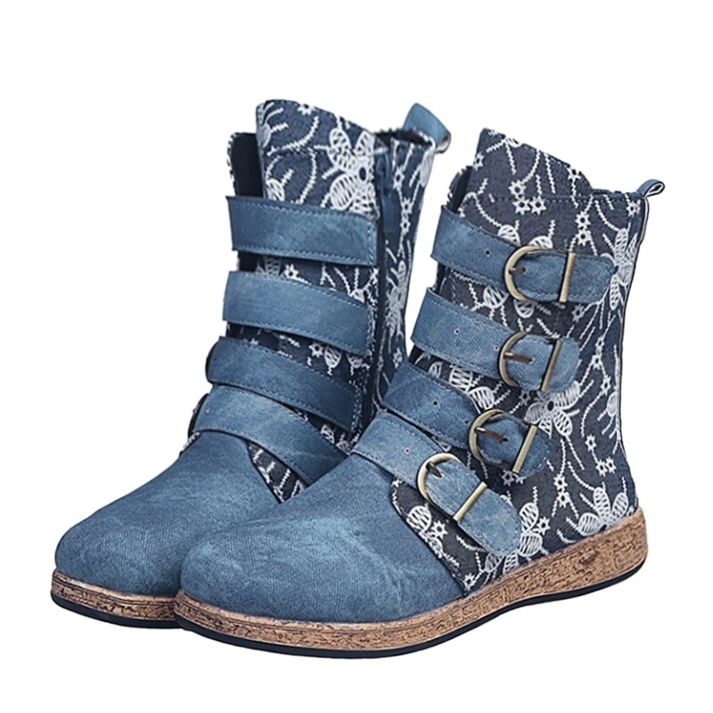 R&B | Grakosystiefel mit Retro-Metall und Schnallenverzierung