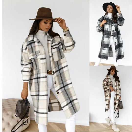 R&B | Langer Karierter Fleece-Mantel