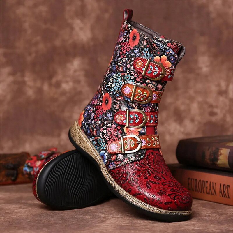 R&B | Grakosystiefel mit Retro-Metall und Schnallenverzierung