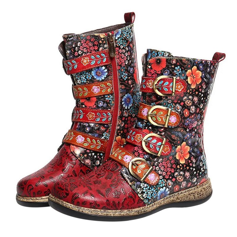 R&B | Grakosystiefel mit Retro-Metall und Schnallenverzierung