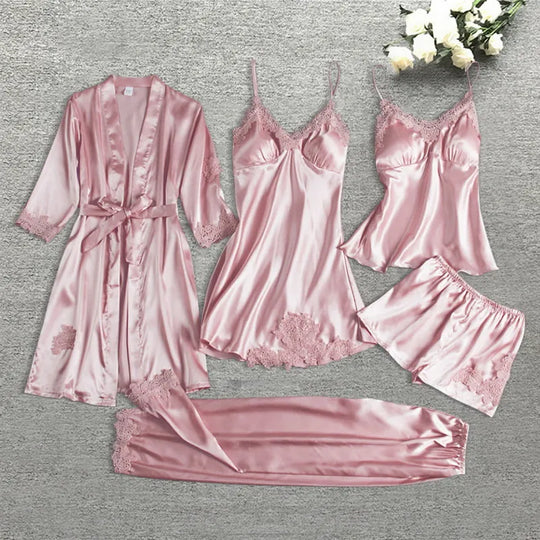 R&B - Fünfteiliges Schlafbademantel-Set aus Seide