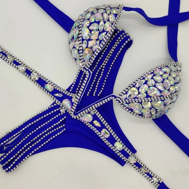 R&B | Venus Urlaub V-Kragen Rhinestone Badeanzug Daimond Bikini Set Push-Up Badeanzug Bling Stein Badeanzug