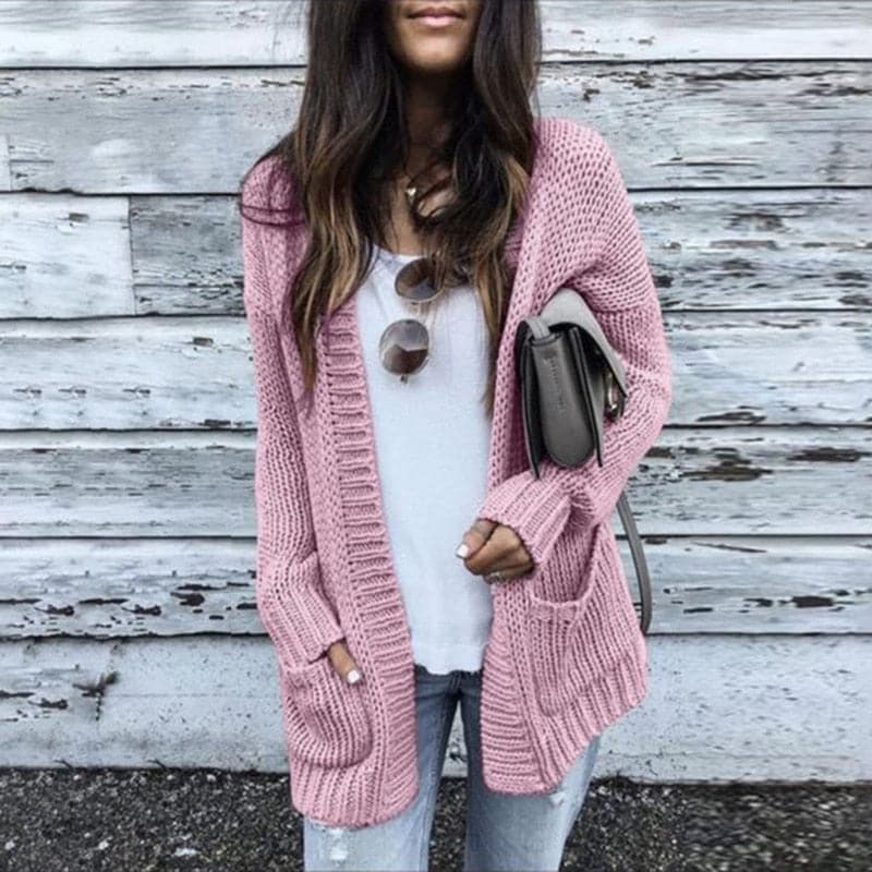 R&B | Strickjacke Gestrickt Offene Vorderseite Entspannt Passform mit Taschen