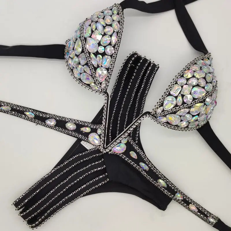R&B | Venus Urlaub V-Kragen Rhinestone Badeanzug Daimond Bikini Set Push-Up Badeanzug Bling Stein Badeanzug