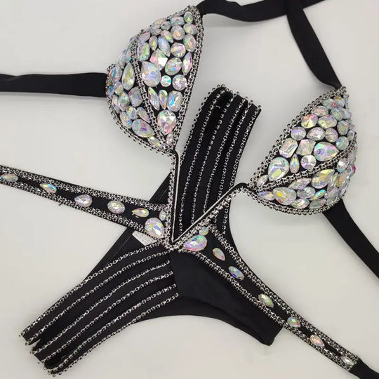 R&B | Venus Urlaub V-Kragen Rhinestone Badeanzug Daimond Bikini Set Push-Up Badeanzug Bling Stein Badeanzug