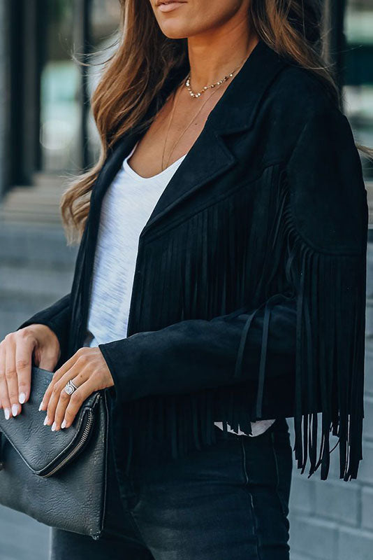 R&B | Revers Langarm Fransen Crop Hippie Jacke
