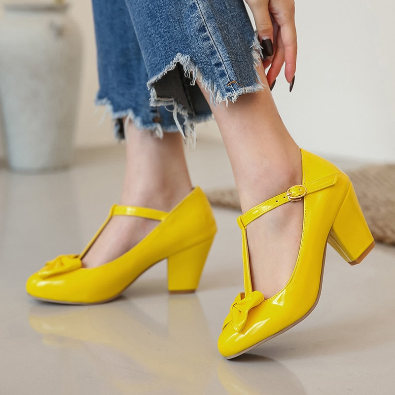 Heidi-Mode | Vintage Schuhe Damen Gelb Schleife