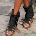 R&B | Weinlese PU-Quasten Peeptoe Hohe Keil Sandalen