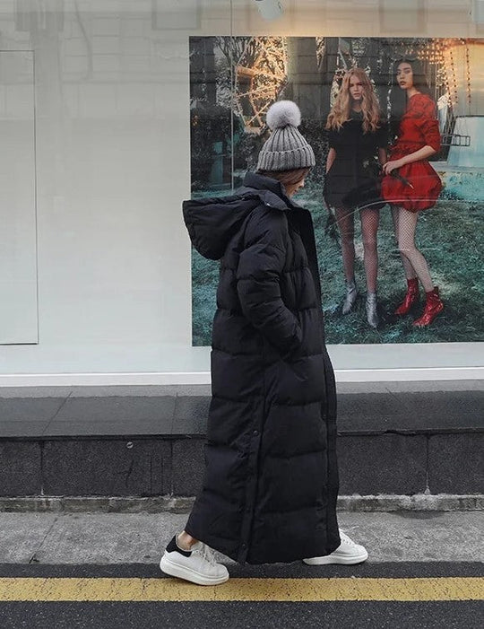 R&B | Lange Gequiltete Puffer Damenjacke mit Kapuze