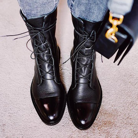 R&B | Leder mittelwaden Schnürstiefel Zweifarbige Kappenstiefel