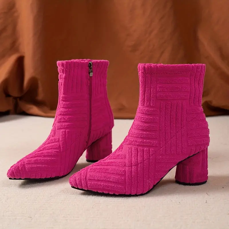 Damen Stiefel mit klobigem Absatz und fester Farbe R&B
