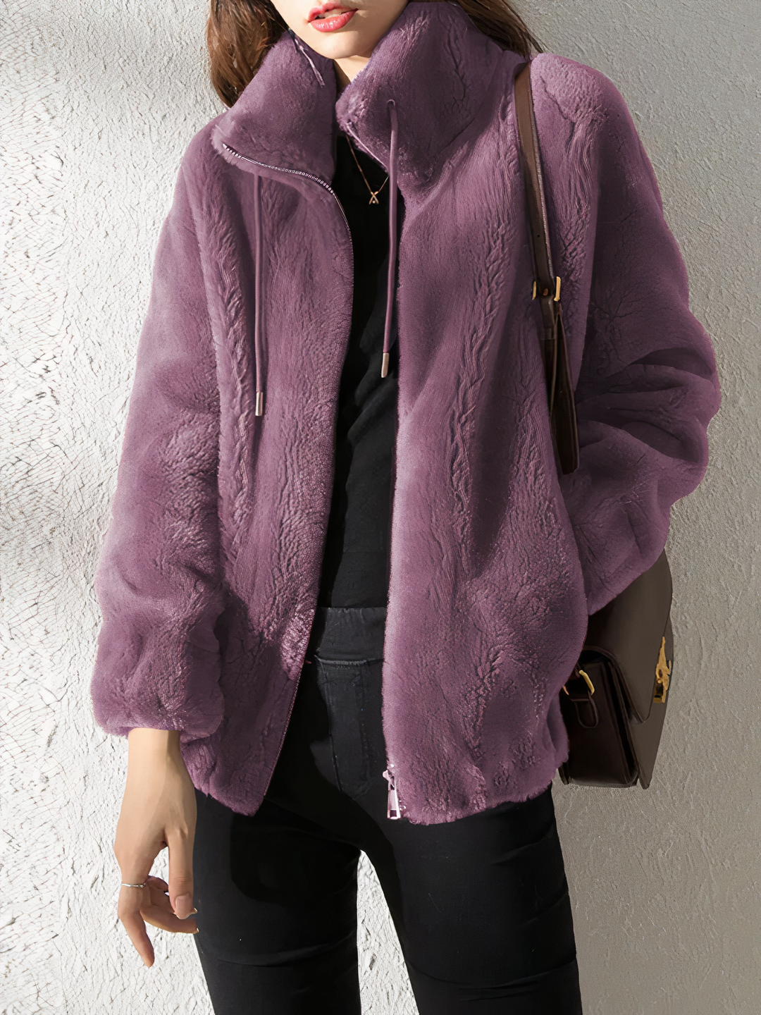 R&B | Teddy Fleece Jacke - Weiches Kunstfell - Hoher Kragen - Reißverschluss - Lässige Passform
