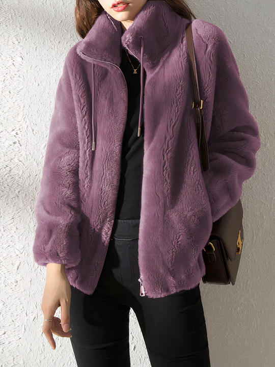 R&B | Teddy Fleece Jacke - Weiches Kunstfell - Hoher Kragen - Reißverschluss - Lässige Passform
