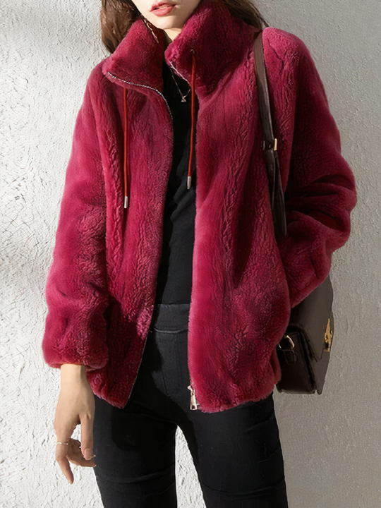 R&B | Teddy Fleece Jacke - Weiches Kunstfell - Hoher Kragen - Reißverschluss - Lässige Passform