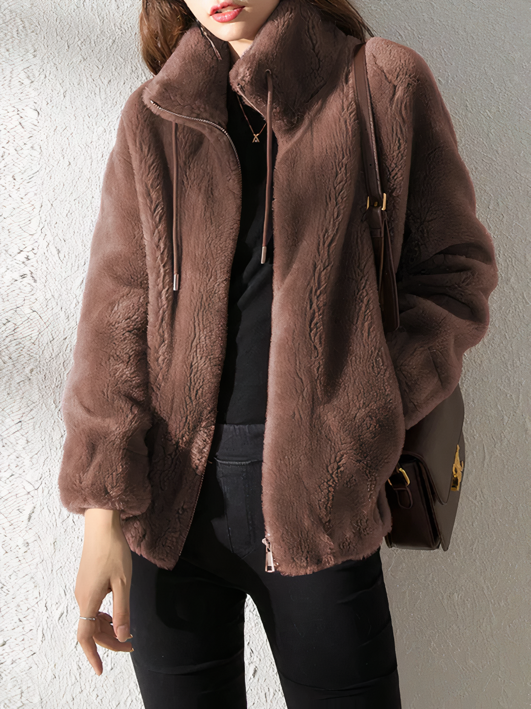 R&B | Teddy Fleece Jacke - Weiches Kunstfell - Hoher Kragen - Reißverschluss - Lässige Passform