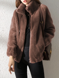 R&B | Teddy Fleece Jacke - Weiches Kunstfell - Hoher Kragen - Reißverschluss - Lässige Passform