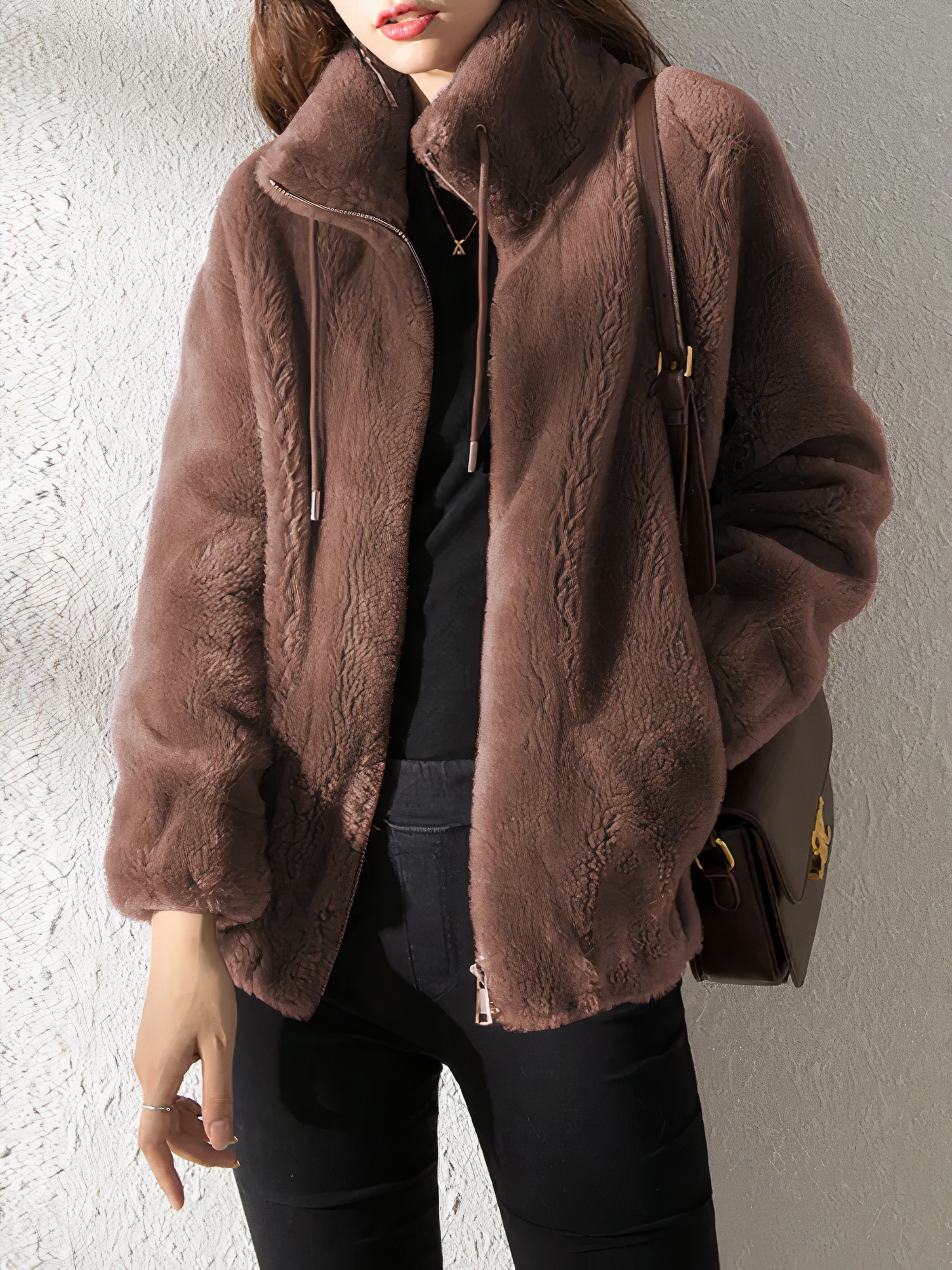 R&B | Teddy Fleece Jacke - Weiches Kunstfell - Hoher Kragen - Reißverschluss - Lässige Passform