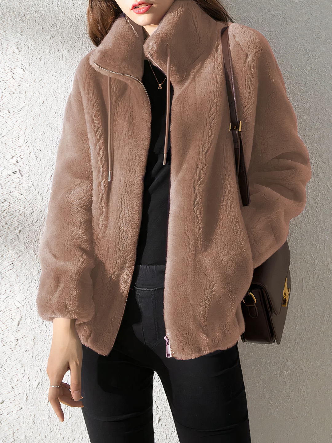 R&B | Teddy Fleece Jacke - Weiches Kunstfell - Hoher Kragen - Reißverschluss - Lässige Passform