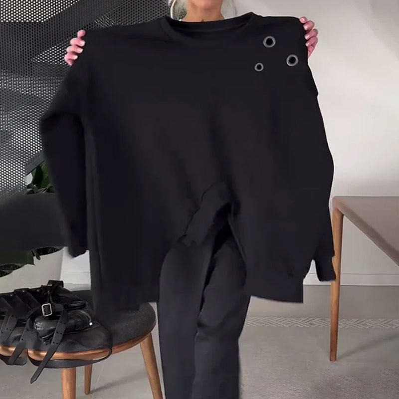 R&B | Sweatshirt mit Rundhalsausschnitt und Schlitz In Unifarbe