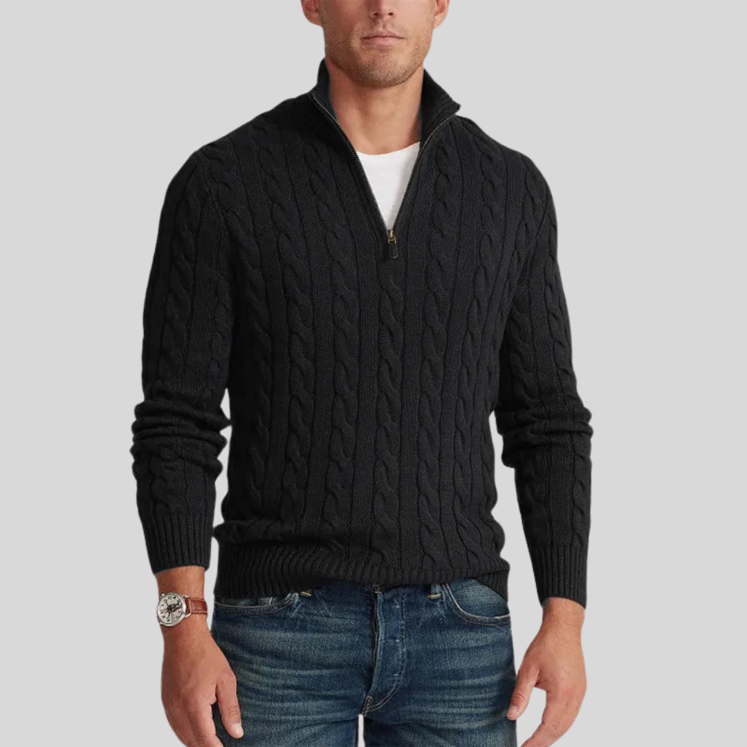 R&B | Herren Kabelstrick-Pullover mit Reißverschluss