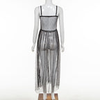 R&B | Stern Schwarz Netz Transparent Ärmelloses Maxi-Kleid