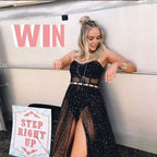 R&B | Stern Schwarz Netz Transparent Ärmelloses Maxi Kleid