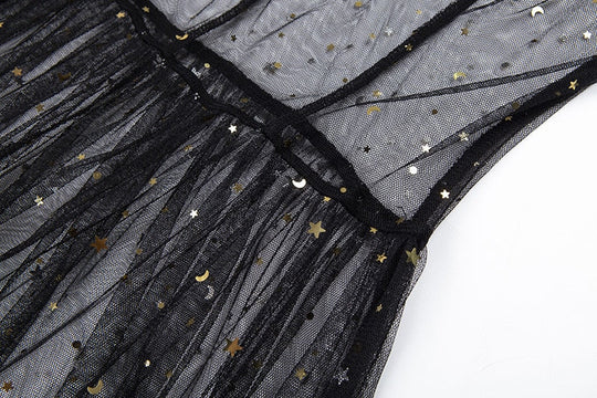 R&B | Stern Schwarz Netz Transparent Ärmelloses Maxi Kleid