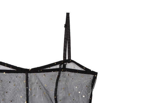 R&B | Stern Schwarz Netz Transparent Ärmelloses Maxi-Kleid