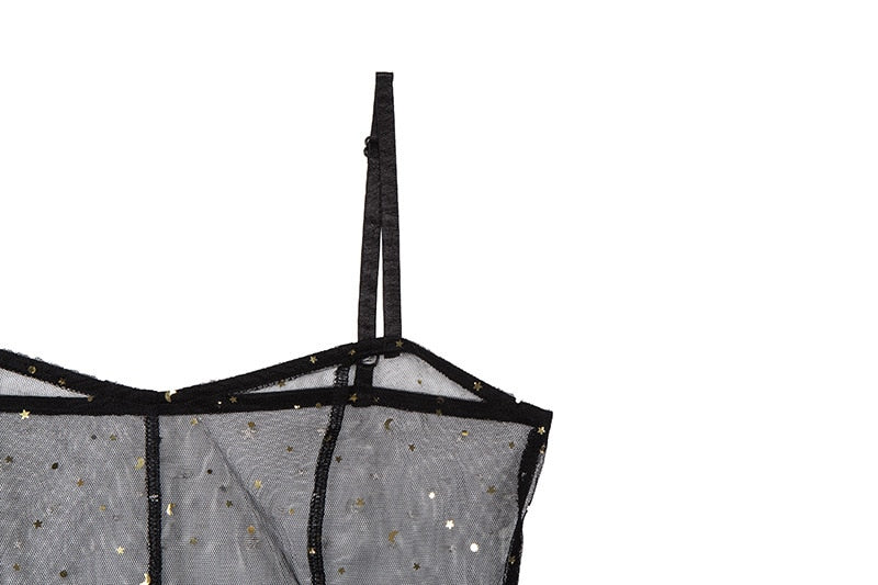 R&B | Stern Schwarz Netz Transparent Ärmelloses Maxi Kleid
