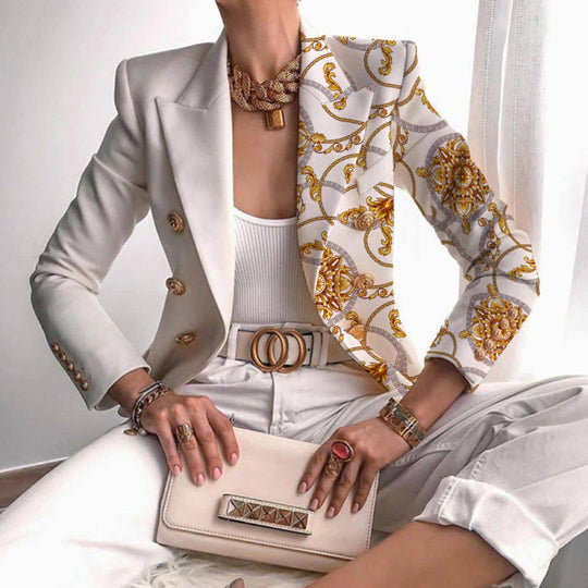 R&B | Asymmetrischer Blazer mit aufwändigem Gold- und Kettenmuster perfekt für lässige Tage
