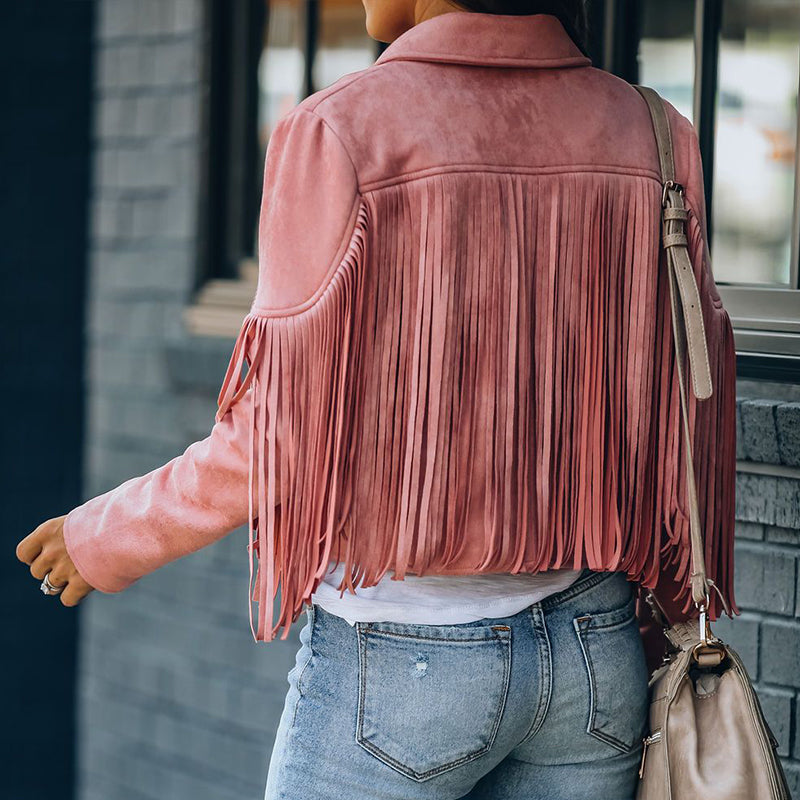 R&B | Revers Langarm Fransen Crop Hippie Jacke