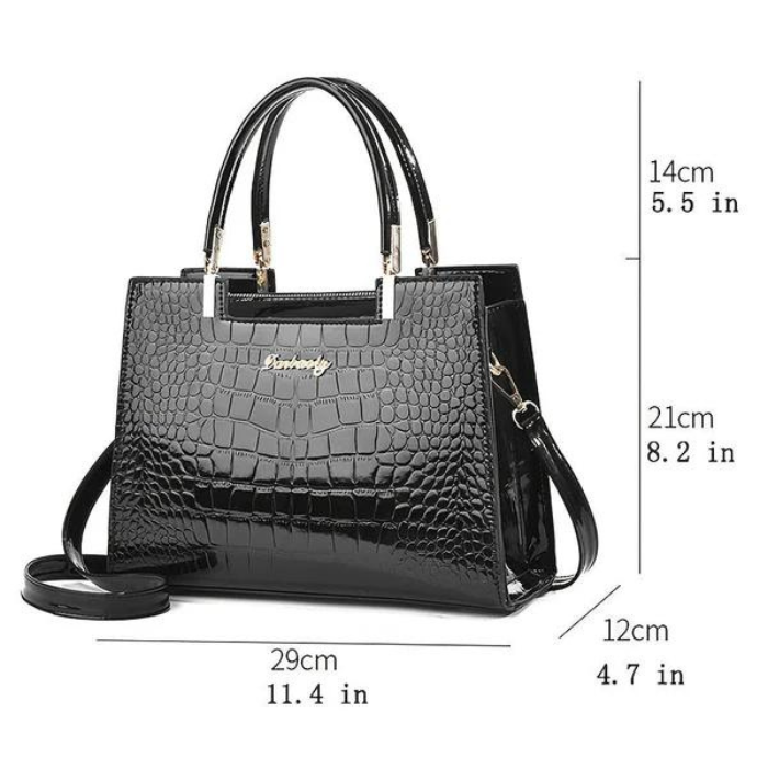 R&B | Glänzende Tote Bag mit Krokodilmuster und Langem Riemen
