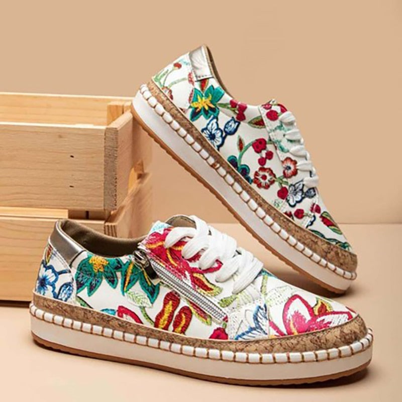 R&B | Orthopädische Sportschuhe mit Blumendruck und Schnürsenkeln für stilvollen Komfort