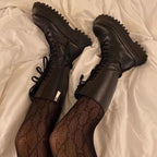 R&B | Hohe Stiefel Damen Schwarz mit Schnürung Tracksohle