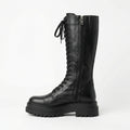 R&B | Hohe Stiefel Damen Schwarz mit Schnürung Tracksohle