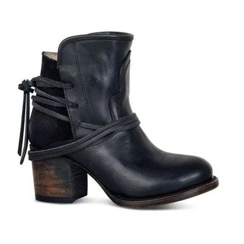 R&B | Western Stiefel Leder Knöchelhöhe Gealterte Optik Blockabsatz Weinlese Stil