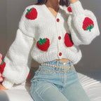 R&B | Strickjacke Weiches gestricktes Jacket mit süßen Erdbeeren