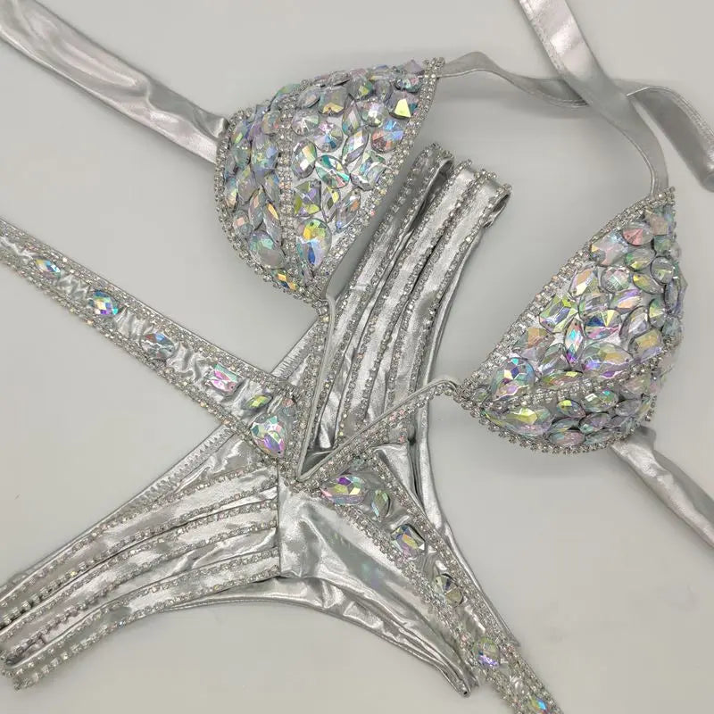 R&B | Venus Urlaub V-Kragen Rhinestone Badeanzug Daimond Bikini Set Push-Up Badeanzug Bling Stein Badeanzug