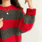 R&B | Pullover - Damen Herbst Übergröße Gestreifter Strickpullover