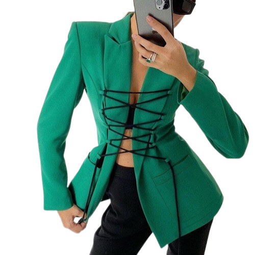 R&B | Blazer mit langen Ärmeln, schwarzen Schnürungen und stilvollen Taschen