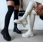 R&B | Über-Die-Knie Elastische Strickstiefel