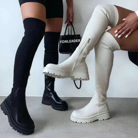 R&B | Stilvolle Damen Knielange Stiefel mit Reißverschluss