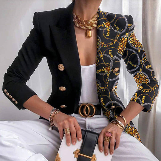 R&B | Asymmetrischer Blazer mit aufwändigem Gold- und Kettenmuster perfekt für lässige Tage