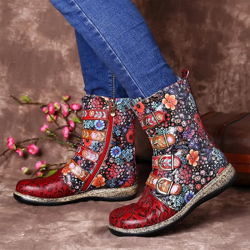 R&B | Grakosystiefel mit Retro-Metall und Schnallenverzierung