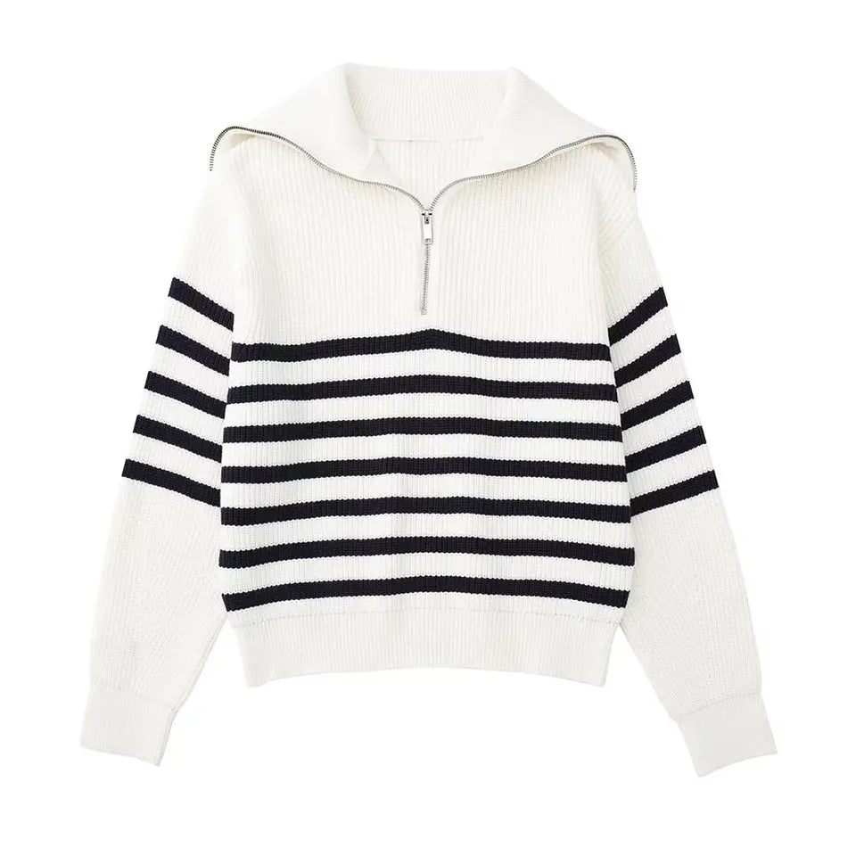 R&B | Retro Halbzip Gestreifter Pullover