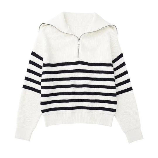 R&B | Retro Halbzip Gestreifter Pullover