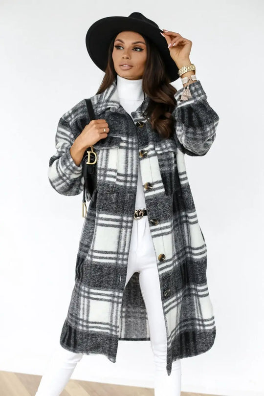 R&B | Langer Karierter Fleece-Mantel